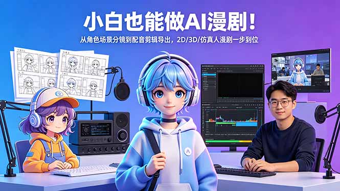 小白也能做AI漫剧！从角色场景分镜到配音剪辑导出，2D/3D/仿真人漫剧一步到位-问小徐资源库