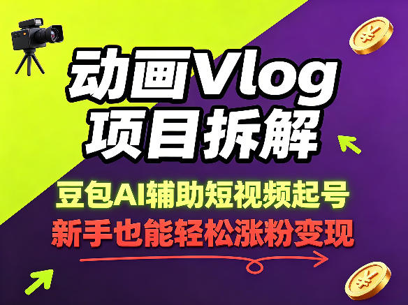 动画Vlog项目拆解，豆包AI辅助短视频起号，新手也能轻松涨粉，43条作品涨粉8.3W-问小徐资源库