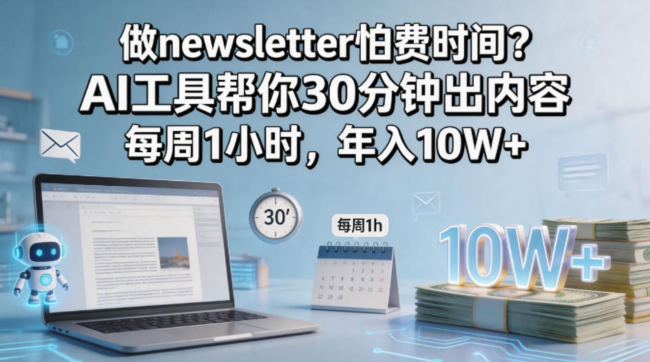 做newsletter怕费时间？AI工具帮你30分钟出内容，每周1小时，年入10W+！【原创双语字幕】-问小徐资源库