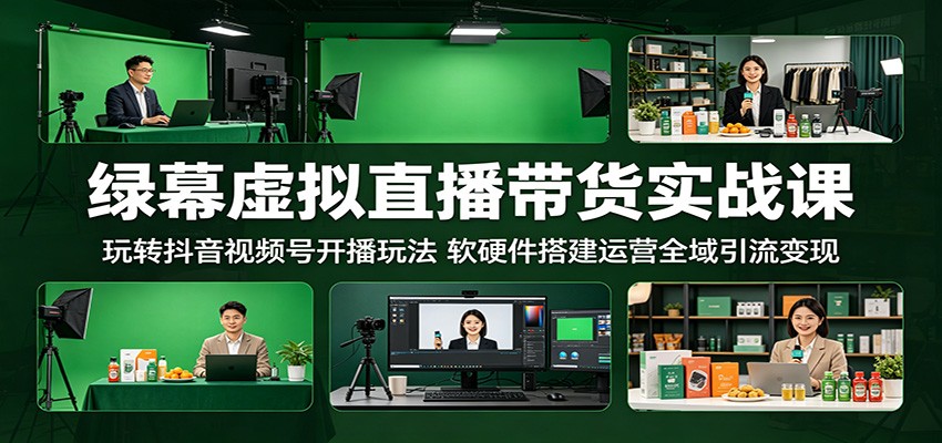 绿幕虚拟直播带货实战课：玩转抖音视频号开播玩法，软硬件搭建运营全域引流变现-问小徐资源库