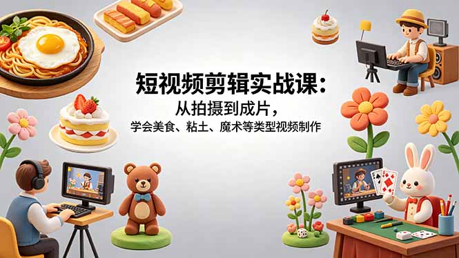 短视频剪辑实战课：从拍摄到成片，学会美食、粘土、魔术等类型视频制作-问小徐资源库