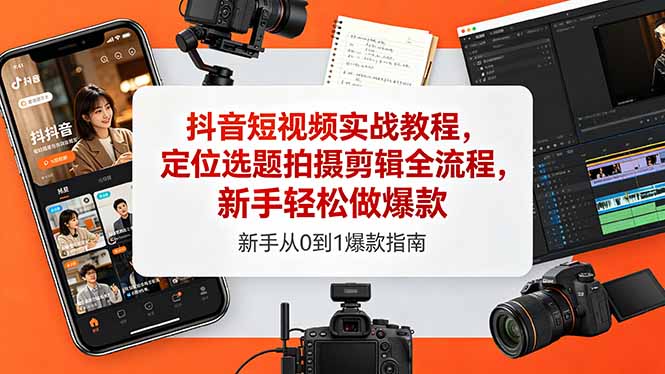 抖音短视频实战教程,定位选题拍摄剪辑全流程,新手轻松做爆款-问小徐资源库