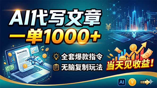 AI代写文章,一单1000+,全套爆款指令+无脑复制玩法,当天见收益!-问小徐资源库