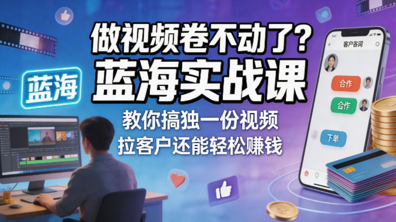 做视频卷不动了？蓝海实战课教你搞独一份视频，拉客户还能轻松賺钱！【原创双语字幕】-问小徐资源库