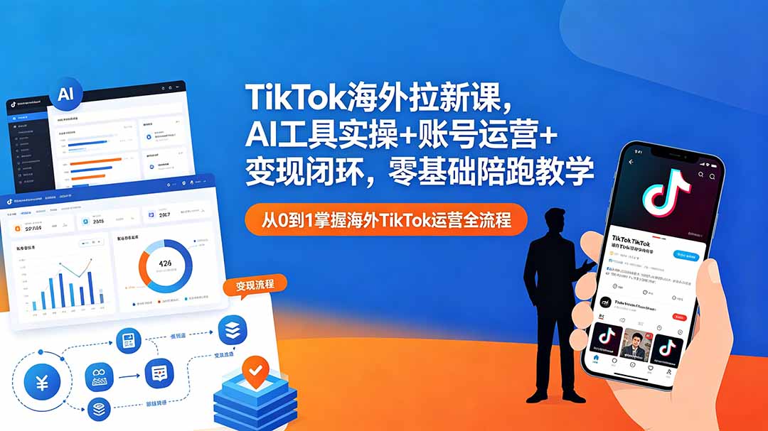 TikTok海外拉新课,AI工具实操+账号运营+变现闭环,零基础陪跑教学-问小徐资源库