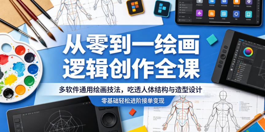 从零到一绘画逻辑创作全课，多软件通用绘画技法，吃透人体结构与造型设计，零基础轻松进阶接单变现-问小徐资源库