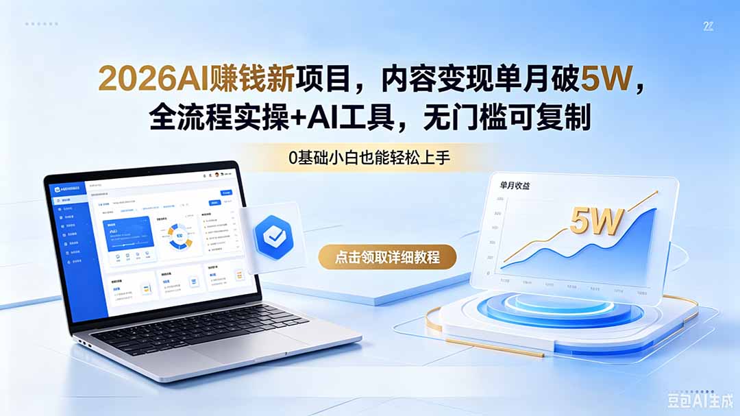 2026AI赚钱新项目，内容变现单月破5W，全流程实操+AI工具，无门槛可复制-问小徐资源库