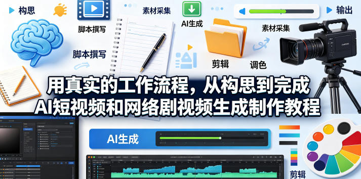 用真实的工作流程，从构思到完成AI短视频和网络剧视频生成制作教程-中英字幕-问小徐资源库