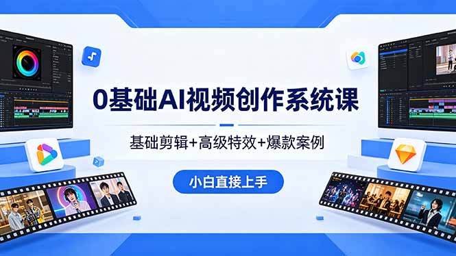 0基础AI视频创作系统课，基础剪辑+高级特效+爆款案例，小白直接上手-问小徐资源库