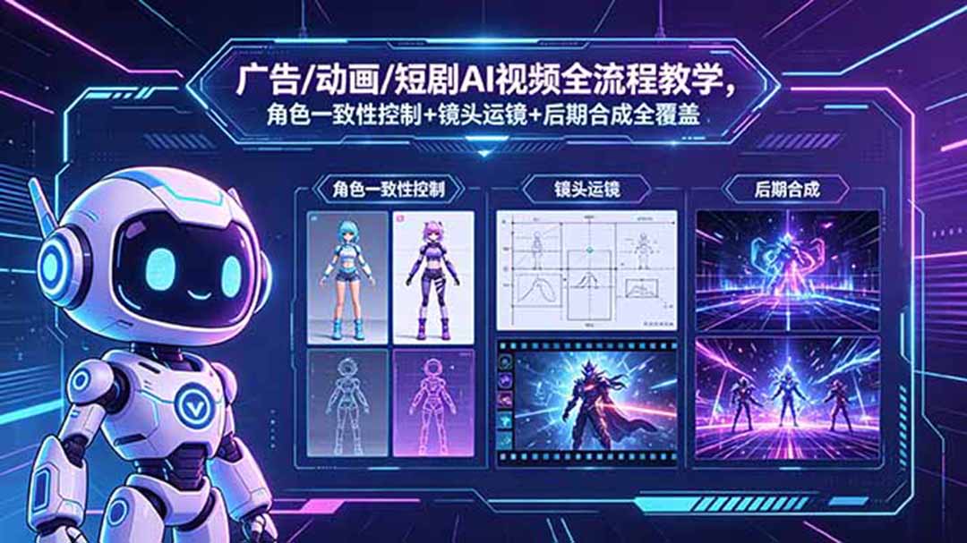 广告/动画/短剧AI视频全流程教学，角色一致性控制+镜头运镜+后期合成全覆盖-问小徐资源库