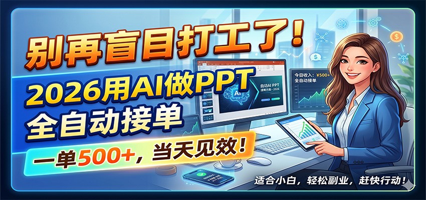 别再盲目打工了！2026用AI做PPT全自动接单，一单5张+，当天见效！-问小徐资源库