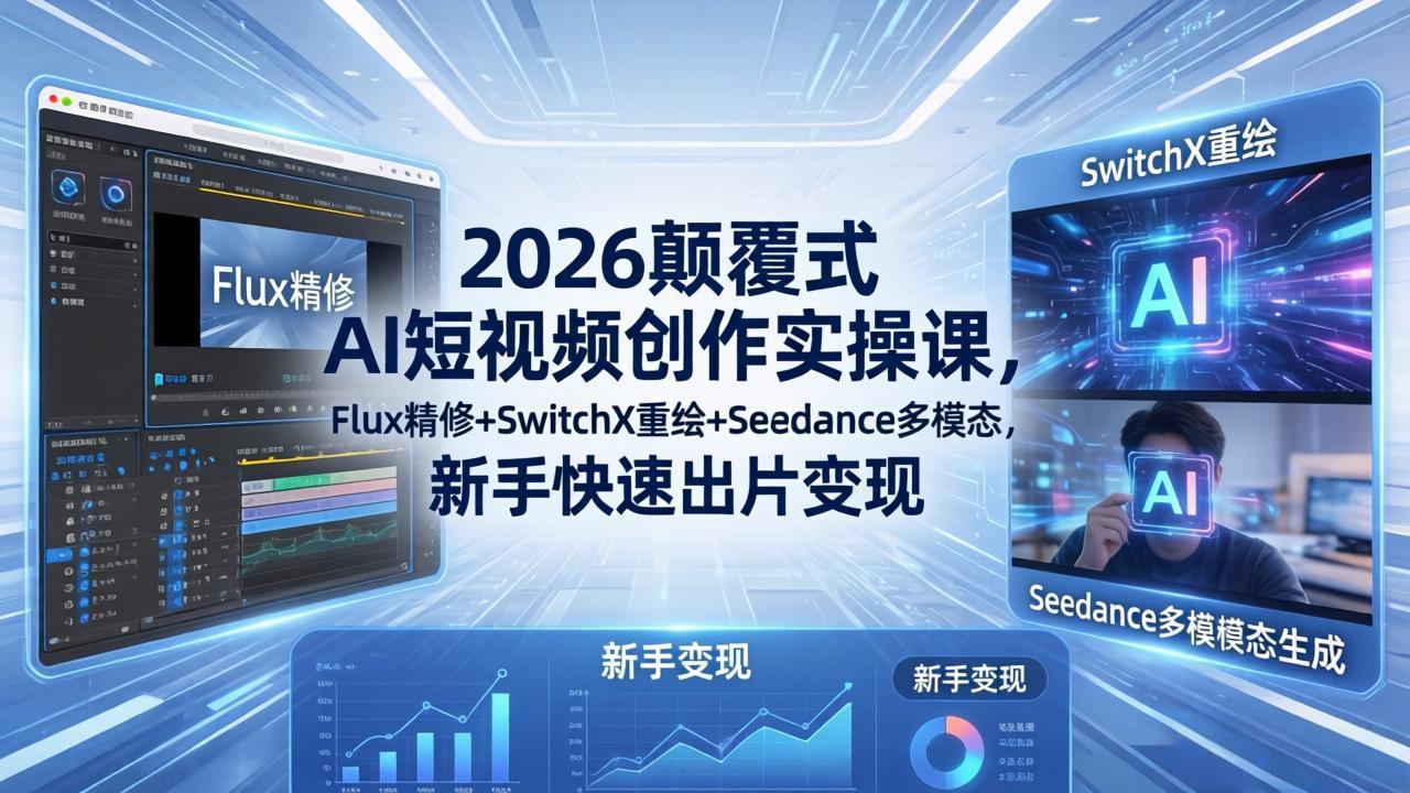 2026颠覆式 AI短视频创作课-5月更新，Flux精修+SwitchX重绘+Seedance多模态，新手快速出片变现-问小徐资源库