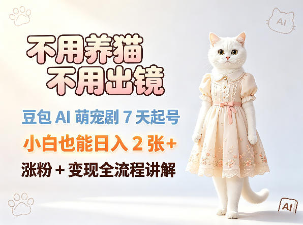 不用养猫不用出镜，豆包AI萌宠剧7天起号，小白也能日入2张+，涨粉+变现全流程讲解-问小徐资源库