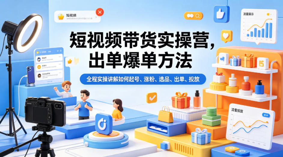 短视频带货实操营,出单爆单方法,全程实操讲解如何起号、涨粉、选品、出单、投放(更新0515)-问小徐资源库
