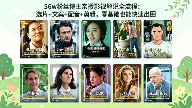 56万粉丝博主亲授影视解说全流程：选片+文案+配音+剪辑，零基础也能快速出圈-问小徐资源库