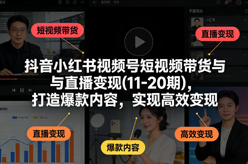 抖音小红书视频号短视频带货与直播变现(10-21期)，打造爆款内容，实现高效变现(更新05月08日)-问小徐资源库