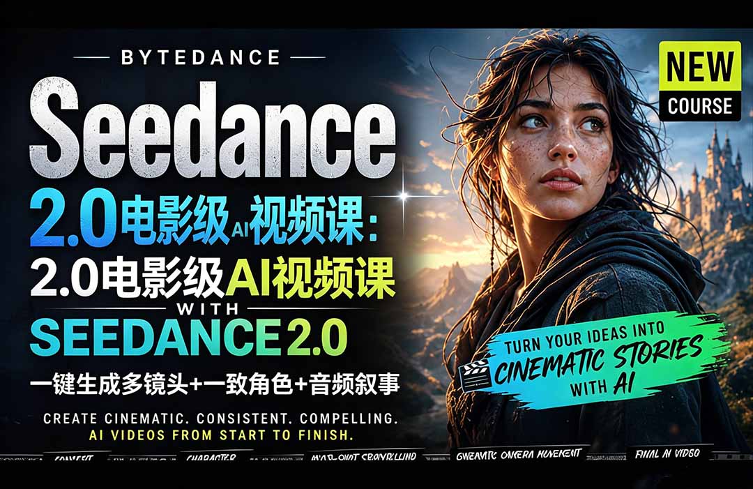 Seedance 2.0电影级AI视频课：一键生成多镜头+一致角色+音频叙事-问小徐资源库