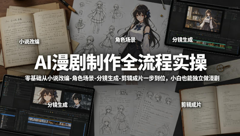 AI漫剧制作全流程实操，零基础从小说改编-角色场景-分镜生成-剪辑成片一步到位，小白也能独立做漫剧-问小徐资源库