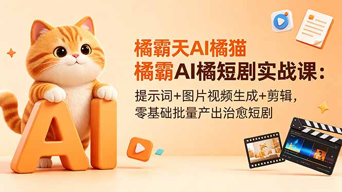 橘霸天AI橘猫短剧实战课:提示词+图片视频生成+剪辑,零基础批量产出治愈短剧-问小徐资源库