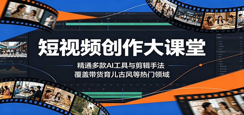 短视频创作大课堂：精通多款AI工具与剪辑手法，覆盖带货、育儿、古风等热门领域-问小徐资源库