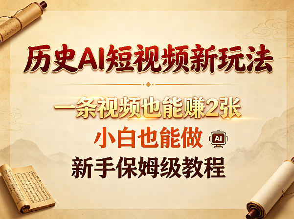 历史AI短视频新玩法，一条视频也能賺2张，小白也能做，新手保姆级教程-问小徐资源库