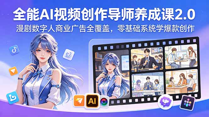 全能AI视频创作导师养成课2.0，漫剧数字人商业广告全覆盖，零基础系统学爆款创作-问小徐资源库