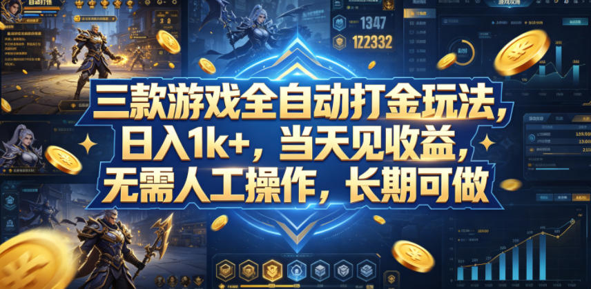 三款游戏全自动打金玩法，日入1k+，当天见收益，无需人工操作，长期可做【揭秘】-问小徐资源库