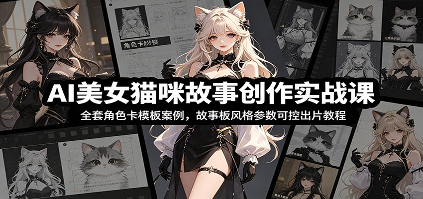 AI美女猫咪故事创作实战课：全套角色卡模板案例，故事板风格参数可控出片教程-问小徐资源库