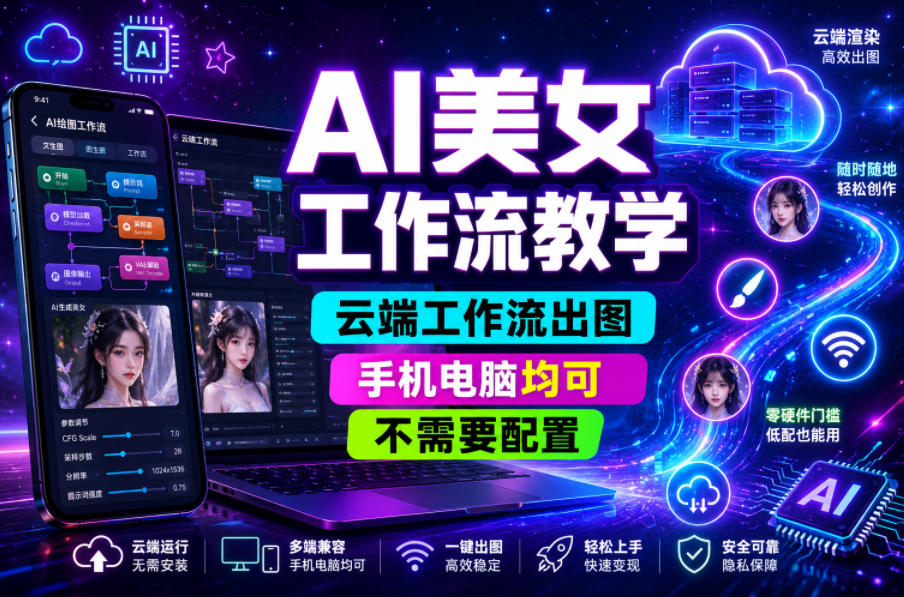 AI美女工作流教学,云端工作流出图,手机电脑均可,不需要配置,快速起号涨粉-问小徐资源库