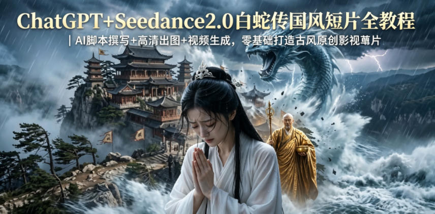 ChatGPT+Seedance2.0白蛇传国风短片全教程｜AI脚本撰写+高清出图+视频生成，零基础打造古风原创影视短片-问小徐资源库