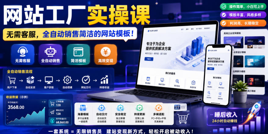 网站工厂实操课，无需客服，网站模板自动赚钱！【原创双语字幕】-问小徐资源库