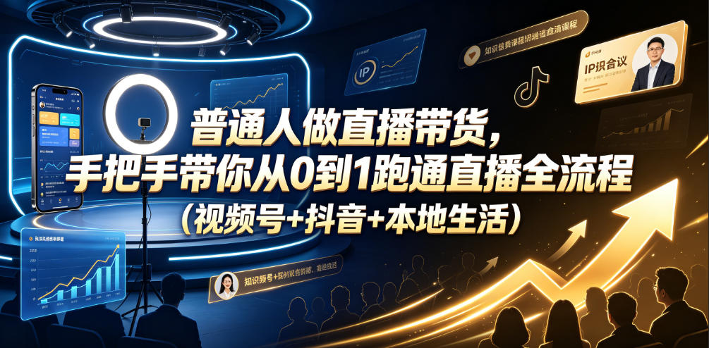 普通人做直播带货，手把手带你从0到1跑通直播全流程(视频号+抖音+本地生活)-问小徐资源库