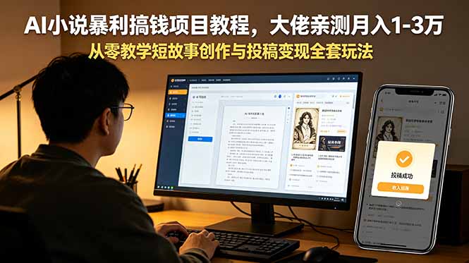 AI小说暴利搞钱项目教程，大佬亲测月入1-3万，从零教学短故事创作与投稿变现全套玩法-问小徐资源库