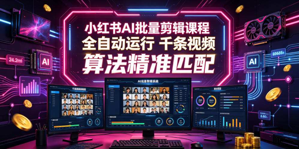 小红书AI批量剪辑课程,24小时全自动运行,解放双手专注运营,千条视频批量处理,小红书算法精准匹配-问小徐资源库
