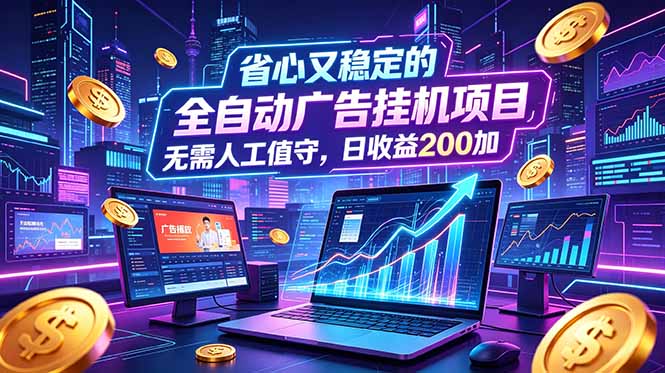 全自动广告挂机项目，全程无需人工值守。稳定创收每日收益200+-问小徐资源库