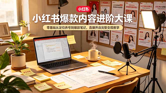 小红书爆款内容进阶大课，零基础从定位养号到爆款笔记，直播开店完整变现教学-问小徐资源库
