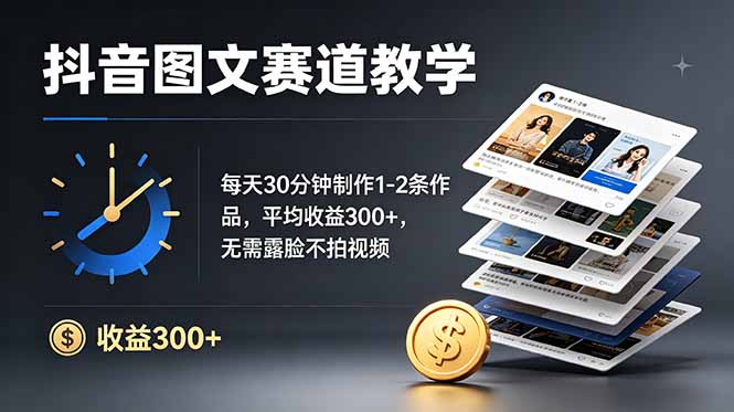 抖音图文赛道教学：每天30分钟制作1-2条作品，平均收益300+，无需露脸不拍视频-问小徐资源库