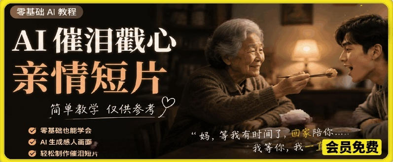 AI催泪戳心亲情短片,零基础AI教程,简单教学仅供参考-问小徐资源库