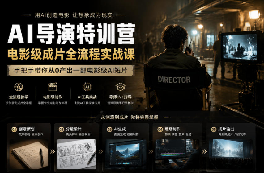 AI导演特训营,电影级成片全流程实战课,手把手带你从0产出一部电影级AI短片-问小徐资源库