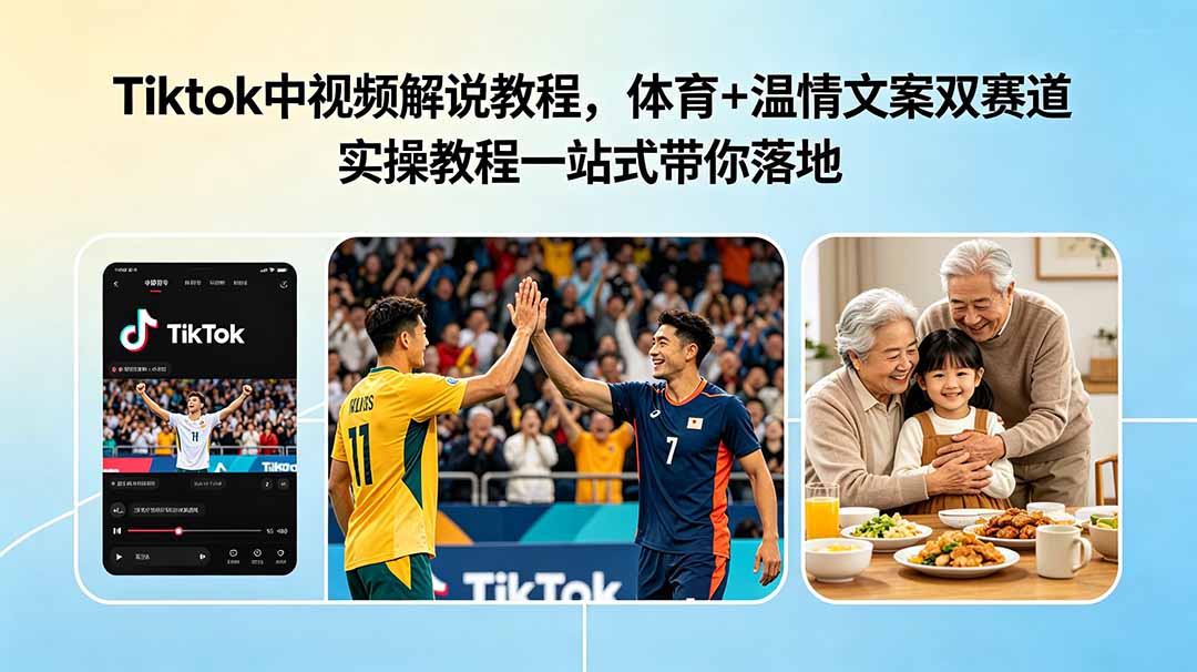 Tiktok中视频解说教程,体育+温情文案双赛道实操教程一站式带你落地-问小徐资源库