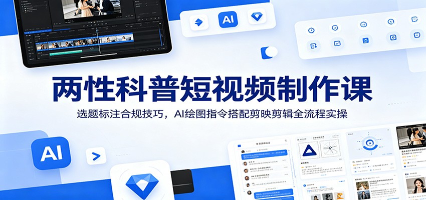 两性科普短视频制作课：选题标注合规技巧，AI绘图指令搭配剪映剪辑全流程实操-问小徐资源库