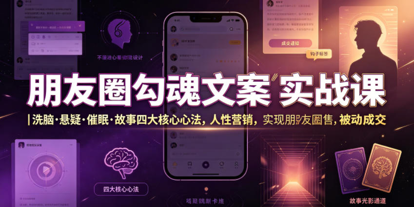 朋友圈勾魂文案实战课｜洗脑·悬疑·催眠·故事四大核心心法，吃透人性营销，实现朋友圈不销而售被动成交-问小徐资源库