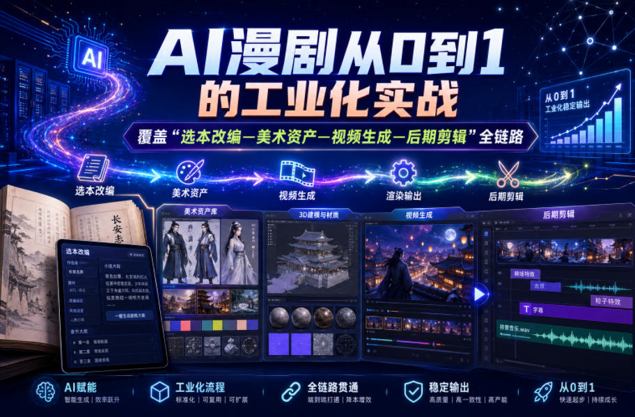 AI漫剧从0到1的工业化实战，覆盖“选本改编—美术资产—视频生成—后期剪辑”全链路(更新6月)-问小徐资源库