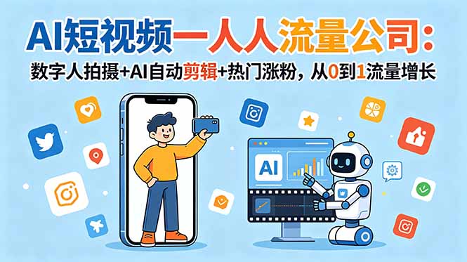 AI短视频一人流量公司：数字人拍摄+AI自动剪辑+热门涨粉，从0到1流量增长-问小徐资源库