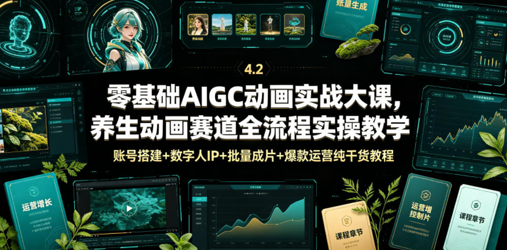 零基础AIGC动画实战大课，养生动画赛道全流程实操教学，账号搭建+数字人IP+批量成片+爆款运营纯干货教程-问小徐资源库