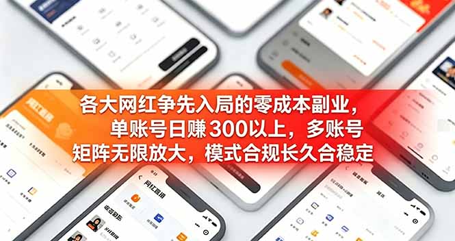 各大网红争先入局的零成本副业，单账号日赚 300 以上，多号矩阵可放大，模式合规长久稳定！-问小徐资源库