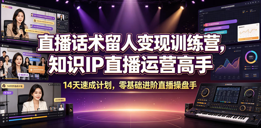 直播话术留人变现训练营，知识IP直播运营高手，14天速成计划，零基础进阶直播操盘手-问小徐资源库