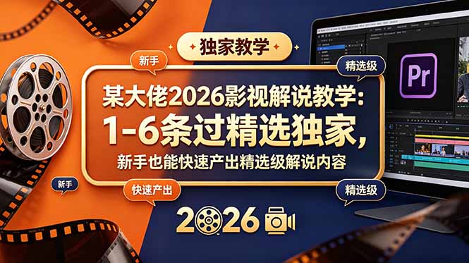 某大佬2026影视解说教学:1-6条过精选独家,新手也能快速产出精选级解说内容-问小徐资源库