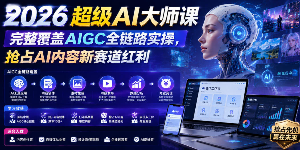 2026超级AI大师课，完整覆盖AIGC全链路实操，抢占AI内容新赛道红利-问小徐资源库