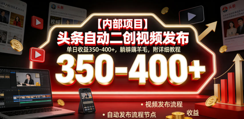 【内部项目】头条自动二创视频发布，单日收益350-400+，躺賺薅羊毛，附详细教程【揭秘】-问小徐资源库